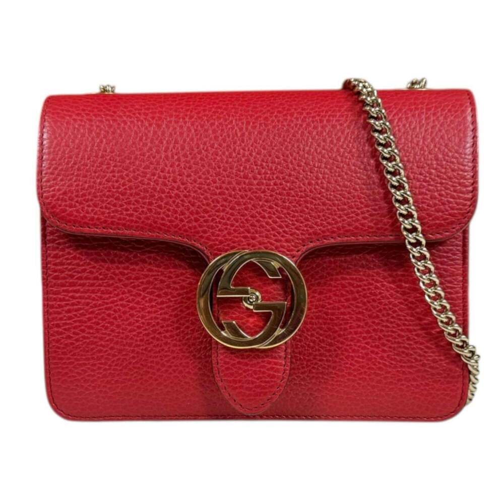 GUCCI Authentic Red Leather Shoulder Bag